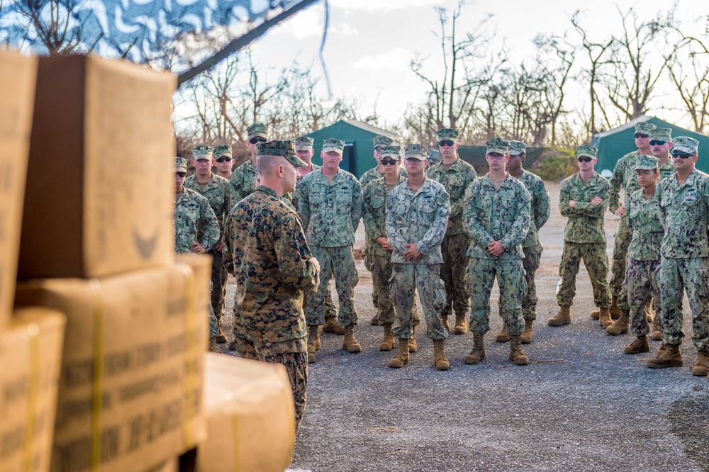 Marine Col. Brodie Speaks to NMCB1 in Tinian