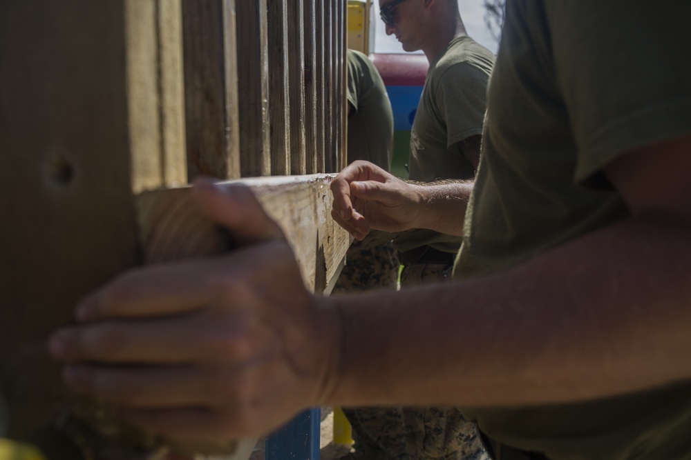 31st MEU Marines help save pre-K playground after Yutu