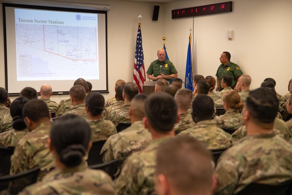 Soldiers and CBP Officers and Agents attend Joint Reception, Staging, Onward Movement, and Integration (JRSOI) Briefing