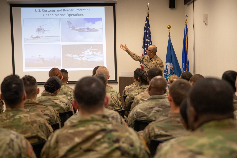 Soldiers and CBP Officers and Agents attend Joint Reception, Staging, Onward Movement, and Integration (JRSOI) Briefing