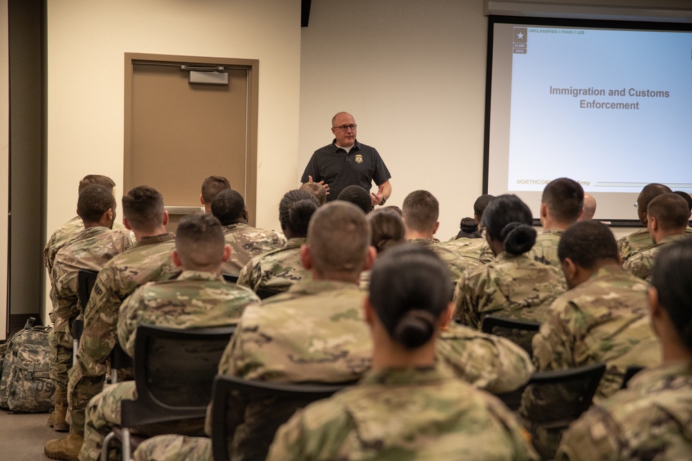 Soldiers and CBP Officers and Agents attend Joint Reception, Staging, Onward Movement, and Integration (JRSOI) Briefing