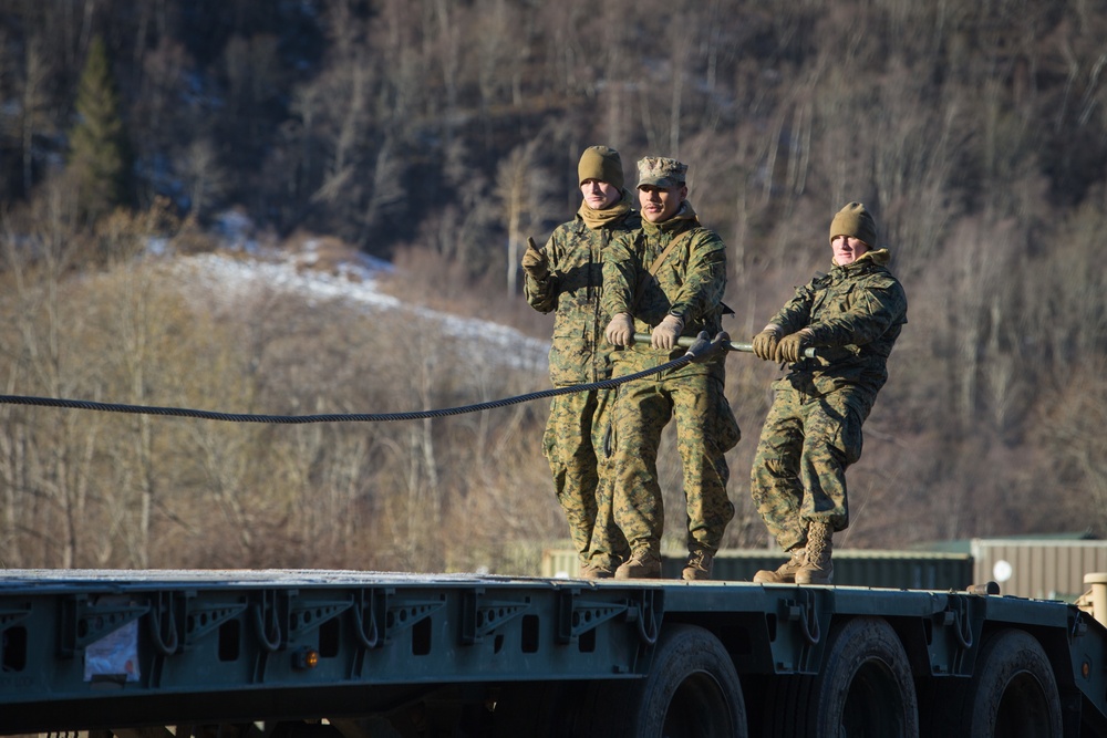 Combat Logistics Battalion 2 Marines Prepare Trucks for a Convoy