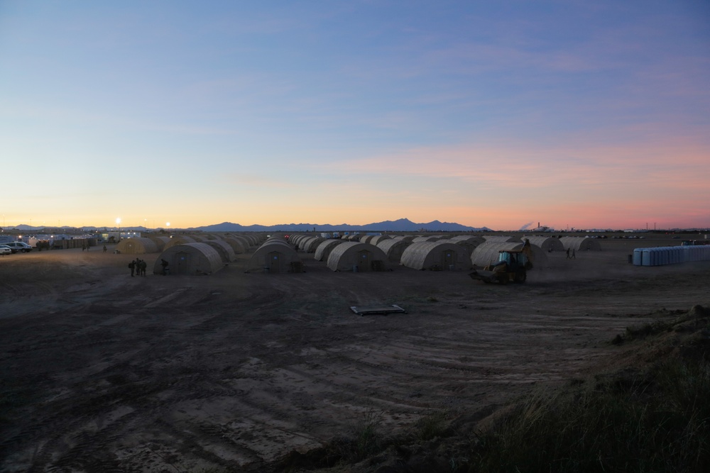 Soldiers continue to work through the night at Tent City Davis-Monthan AFB