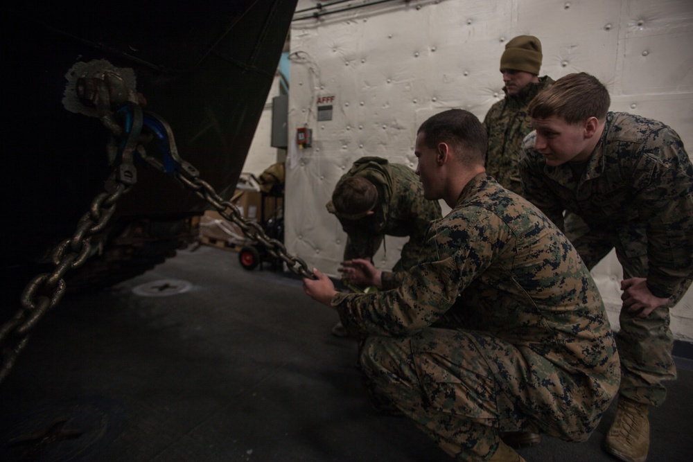 Marines with Combat Logistics Battalion 251 Maintain Assault Amphibious Vehicles aboard the USS New York