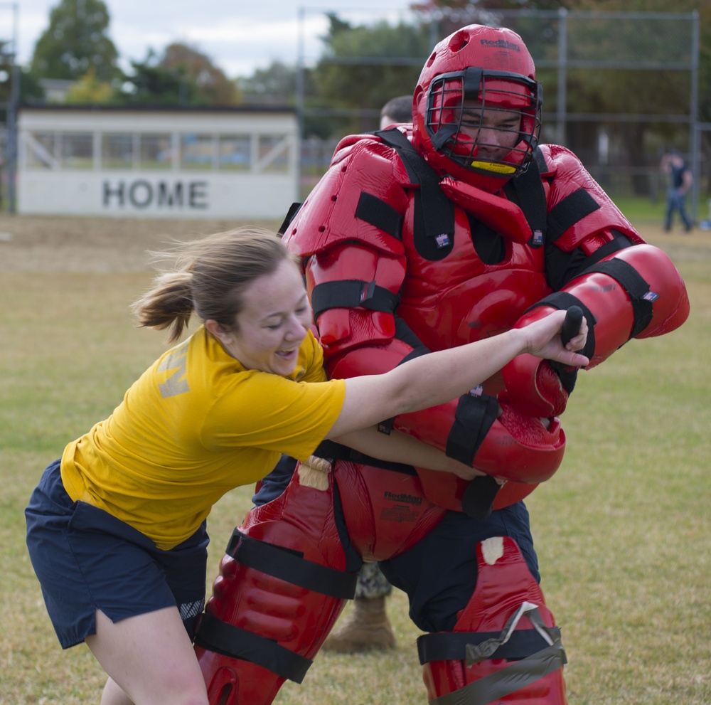 Sailors conduct &quot;redman&quot; training during an Auxiliary Security Forces drill