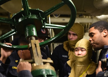 USS Blue Ridge Sailors participate in fire drill