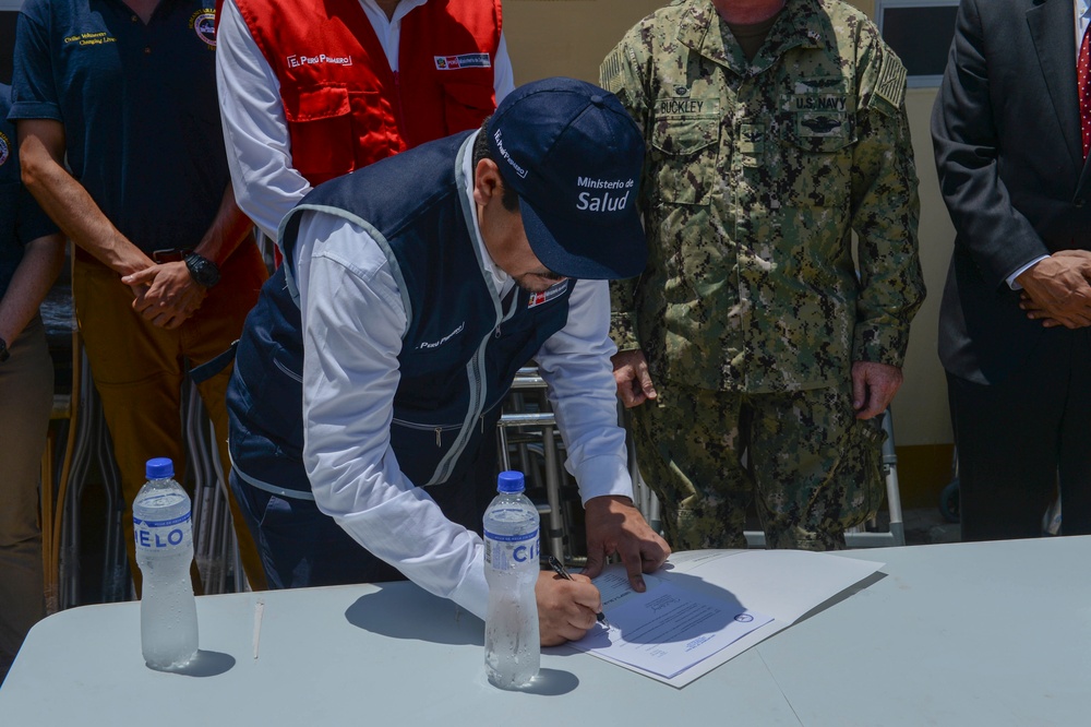 USNS Comfort Host Peruvian Leaders for a Donation Ceremony at Land Based Medical Sites in Peru USNS Comfort Host Peruvian Leaders for a Donation Ceremony at Land Based Medical Sites in Peru