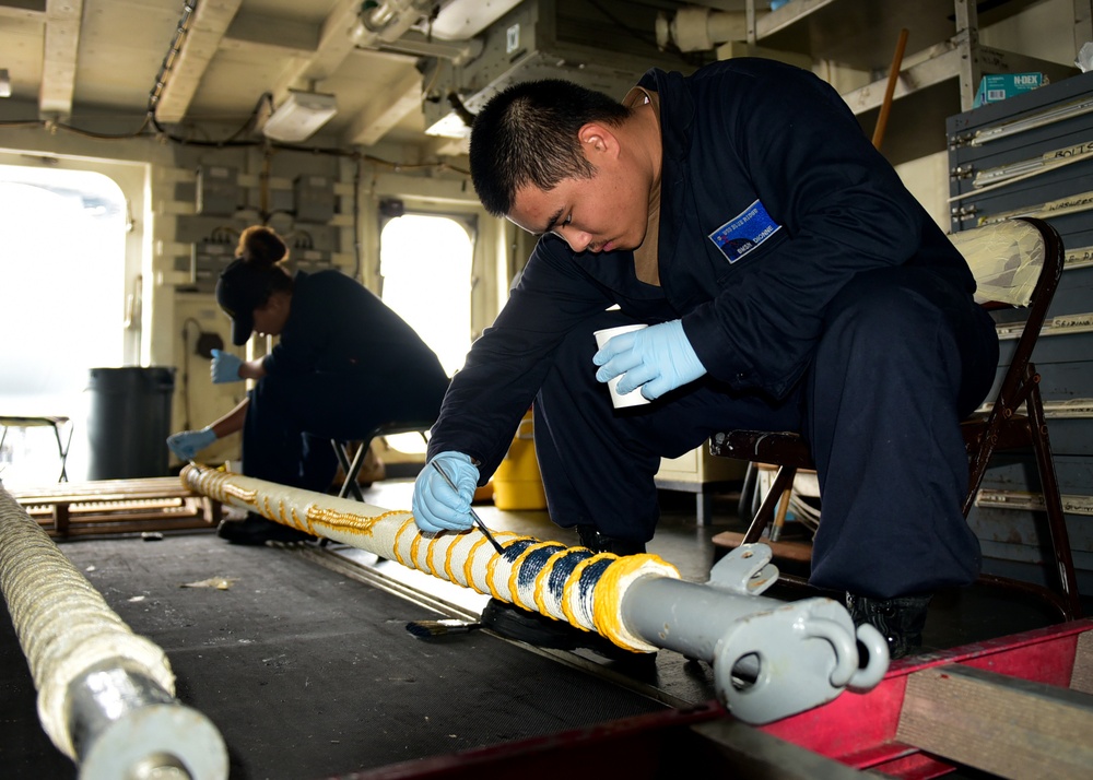 USS Blue Ridge deck department always working.