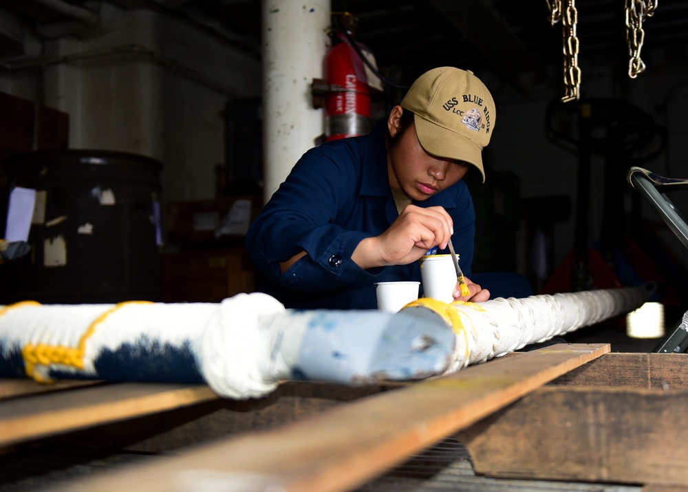 USS Blue Ridge deck department always working.