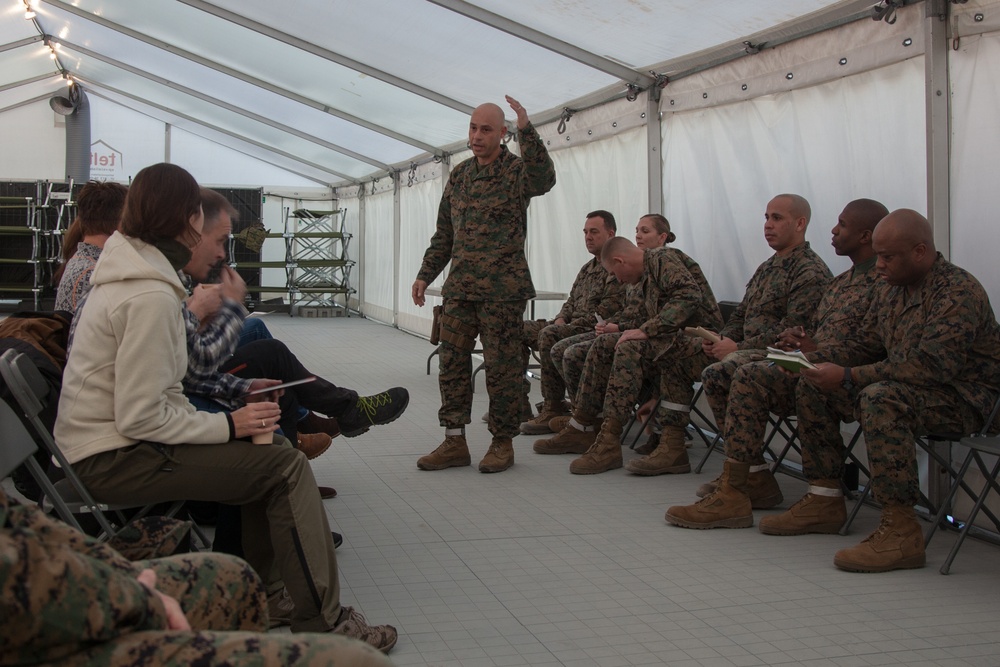 Leaders of the Norwegian military met with Marines of 2nd MLG-Fwd to discuss the role of the Marine Corps NCO