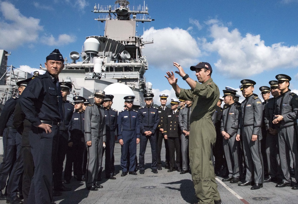 Republic of Korea midshipmen and cadets visit USS Wasp in Sasebo, Japan