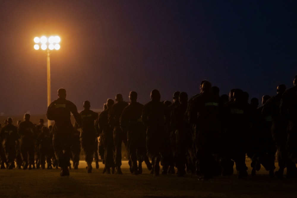 US Marines conduct squadron physical training