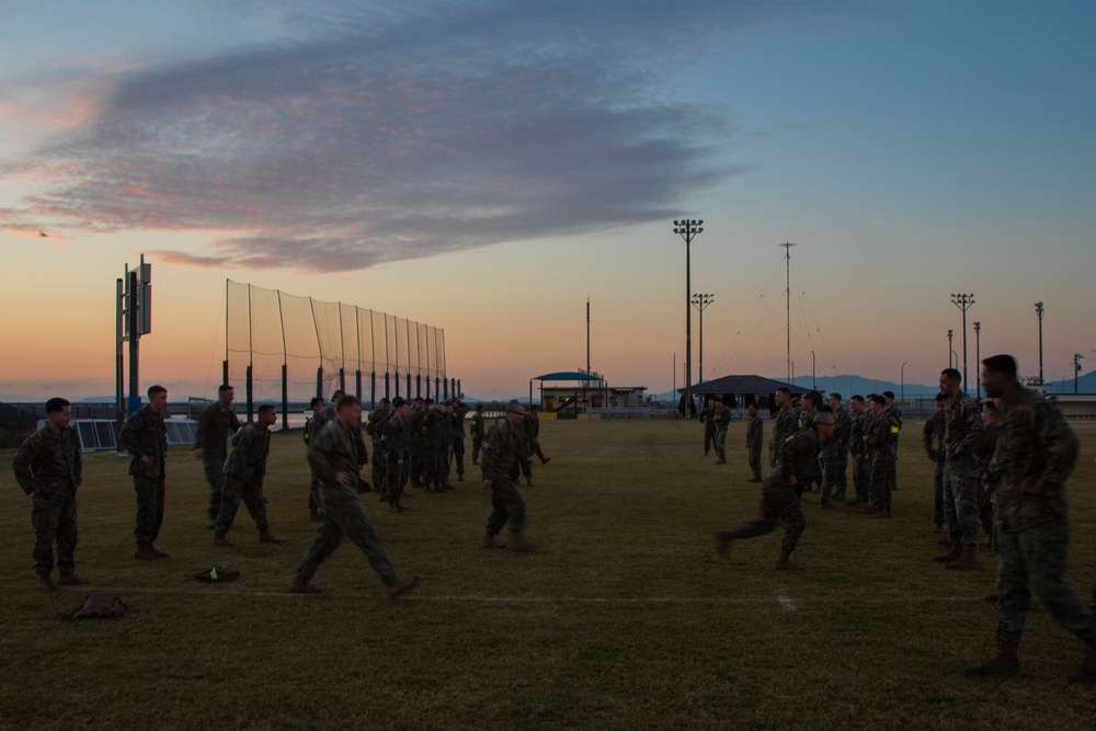 US Marines conduct squadron physical training