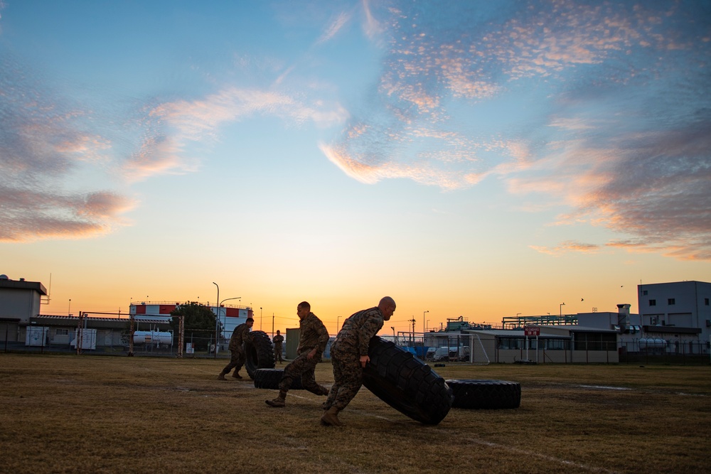 US Marines conduct squadron physical training