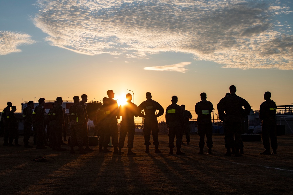 US Marines conduct squadron physical training