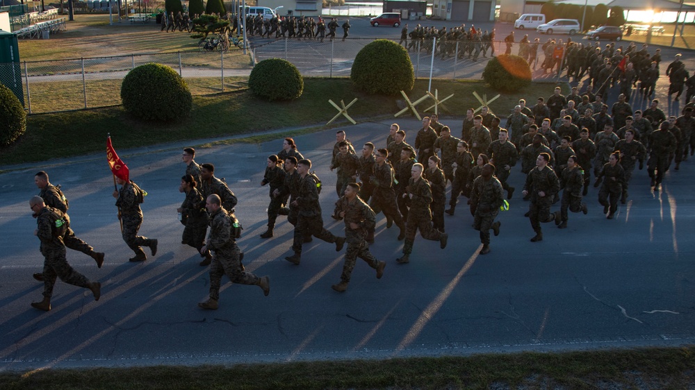 US Marines conduct squadron physical training