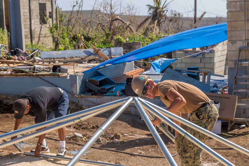 NMCB 1 Sets Up FEMA Tents in Tinian