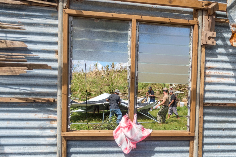 NMCB 1 Sets Up FEMA Tents in Tinian