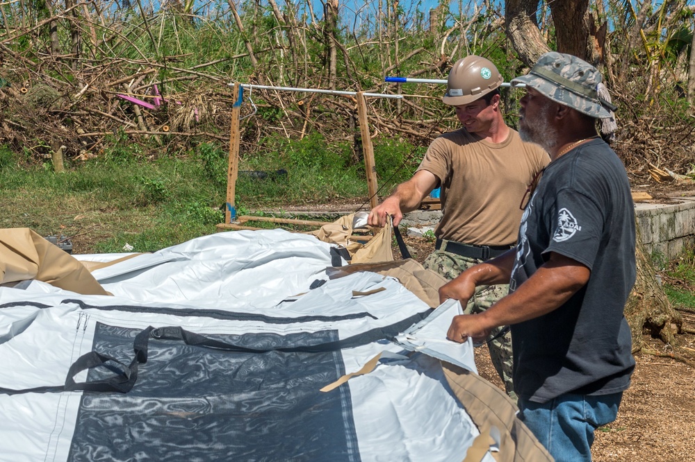 NMCB 1 Sets Up FEMA Tents in Tinian