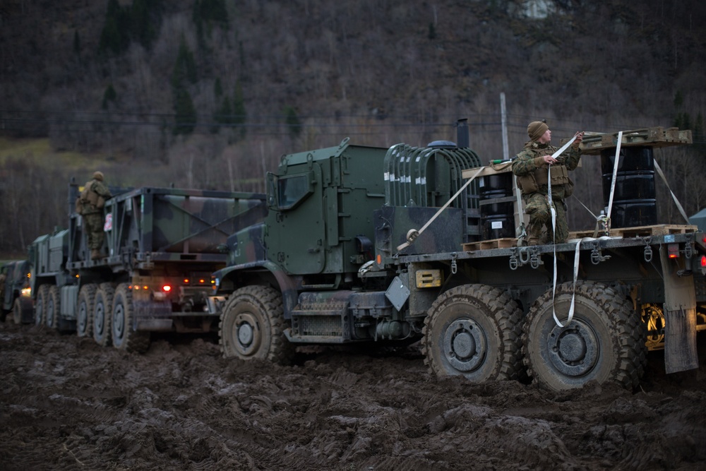 CLB-2 Marines Resupply Transport Fuel to a Combat Support Service Area