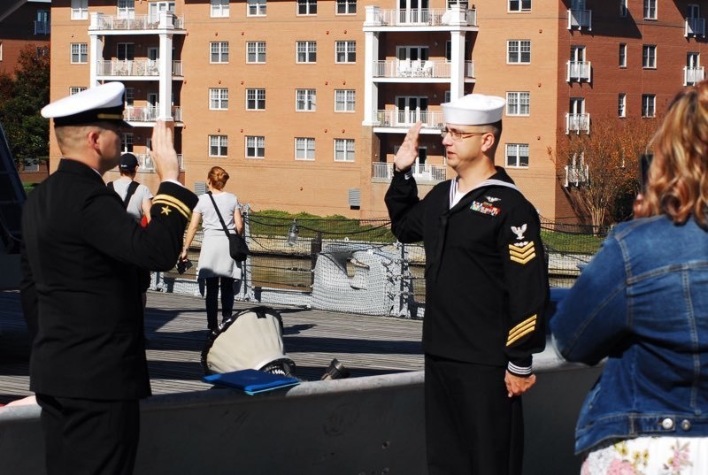 Naval Museum hosts a re-enlistment ceremony for VAW-123