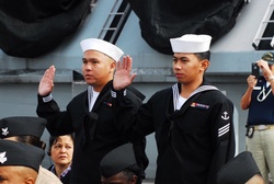 USS Wisconsin (BB 64) hosts a naturalization ceremony for service members