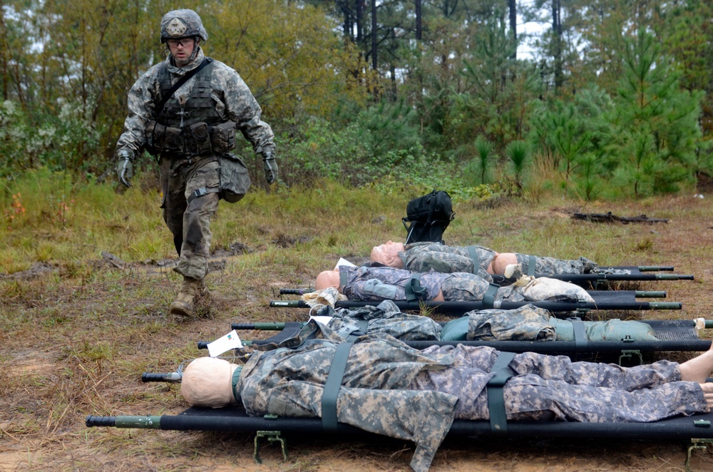 U.S. Army Soldiers take the Expert Field Medical Badge Qualification Exam