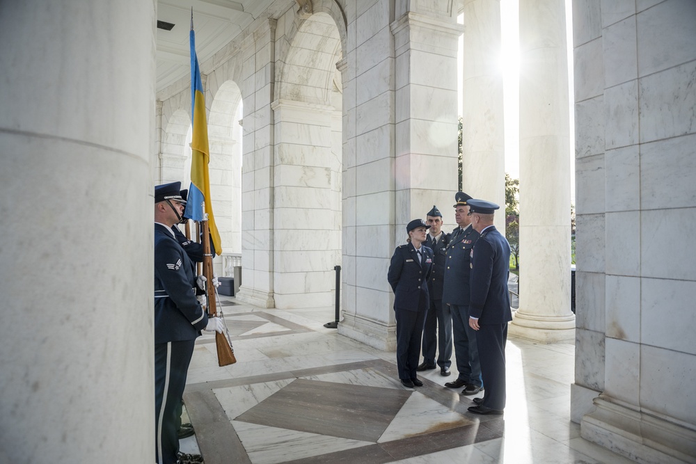 Commander of the Ukrainian Air Force General-Colonel Sergii Drozdov Participates in an Air Force Full Honors Wreath-Laying at the Tomb of the Unknown Soldier