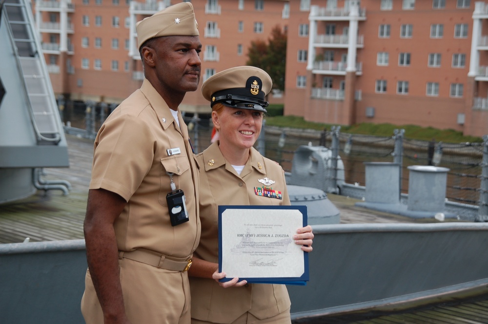 Re-enlistment ceremony on the USS Wisconsin (BB 64)