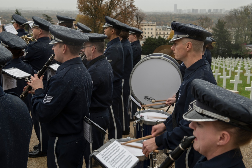 The USAFE Band performs at the Suresnes American Cemetery to honor the centennial of Armistice Day, Paris, France.