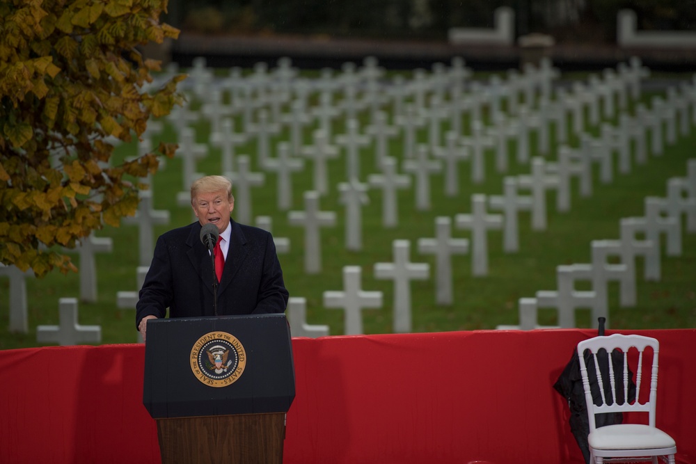 President Donald J. Trump visits Suresnes American Cemetery to honor the centennial of Armistice Day, Paris, France, Nov. 11, 2018
