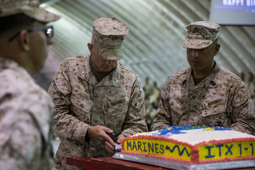 243rd Marine Corps Birthday cake cutting ceremony ITX 1-19