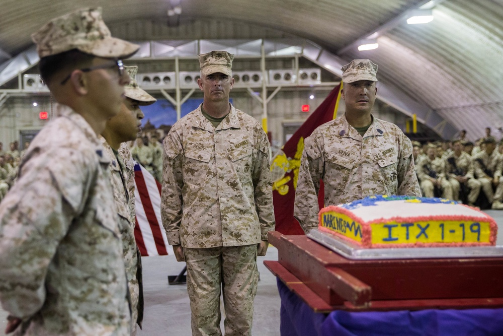 243rd Marine Corps Birthday cake cutting ceremony ITX 1-19