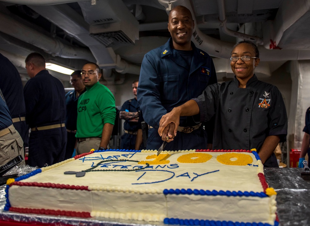 Sailors Cut Cake For Veteran's Day