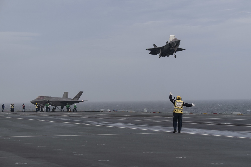 BF-4 Flight 529 CDR Nathan Gray &amp; BF-5 Flight 387 Mr. Peter Wilson. Test aboard HMS Queen Elizabeth.  The F-35 Pax River Integrated Test Force is testing aboard the HMS Queen Elizabeth for phase two of the First of Class Flight Trails(Fixed Wing) from Bri