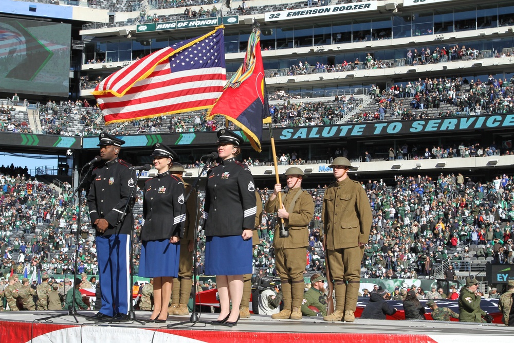 42nd Infantry Division Color Guard marks end of World War I at football game