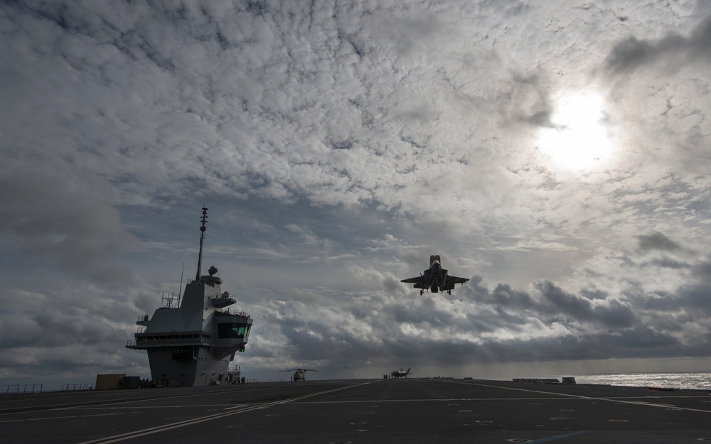 BF-5 Flight 389 CDR Nathan Gray test aboard HMS Queen Elizabeth.  The F-35 Pax River Integrated Test Force is testing aboard the HMS Queen Elizabeth for phase two of the First of Class Flight Trails(Fixed Wing) from British Queen Elizabeth Class carriers;