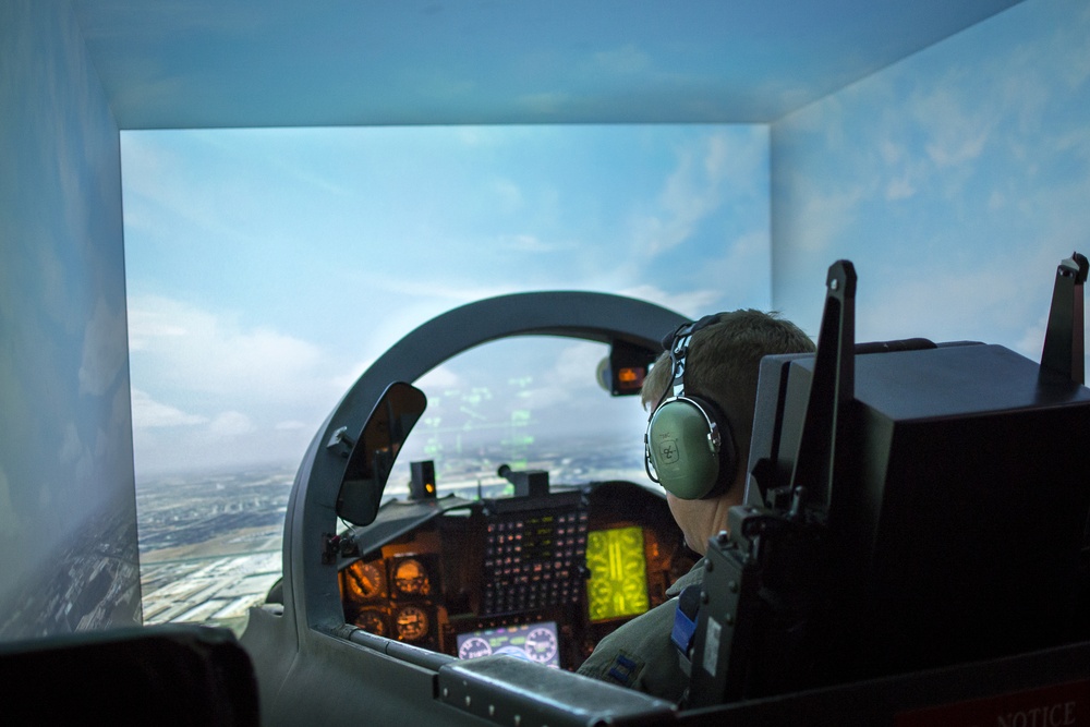 Student Pilot Flies T-38C Talon Flight Simulator