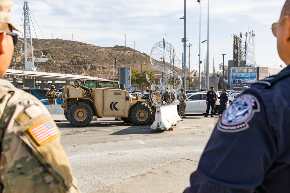 DOD prepares barriers for lane closures at the San Ysidro Port of Entry