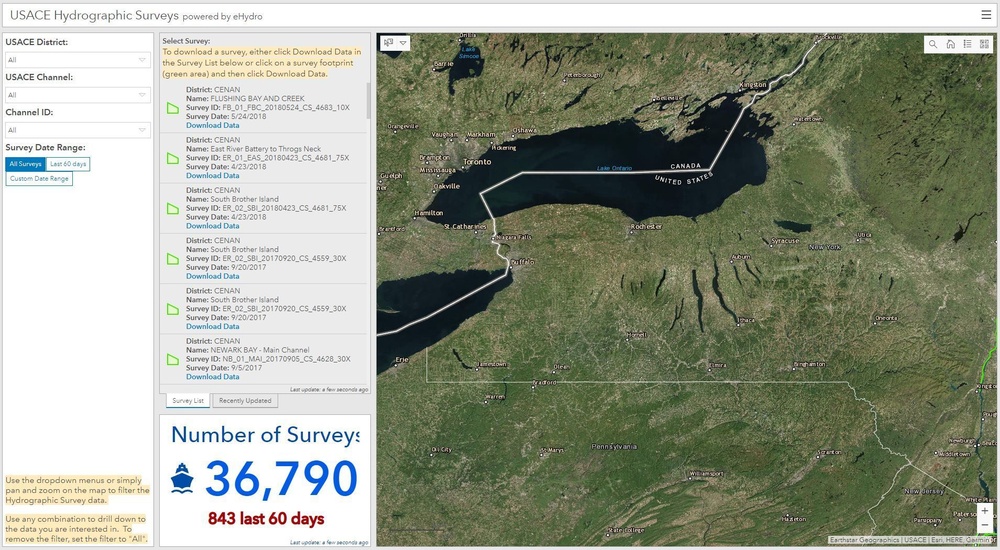U.S. Army Corps of Engineers hydrographic surveys database
