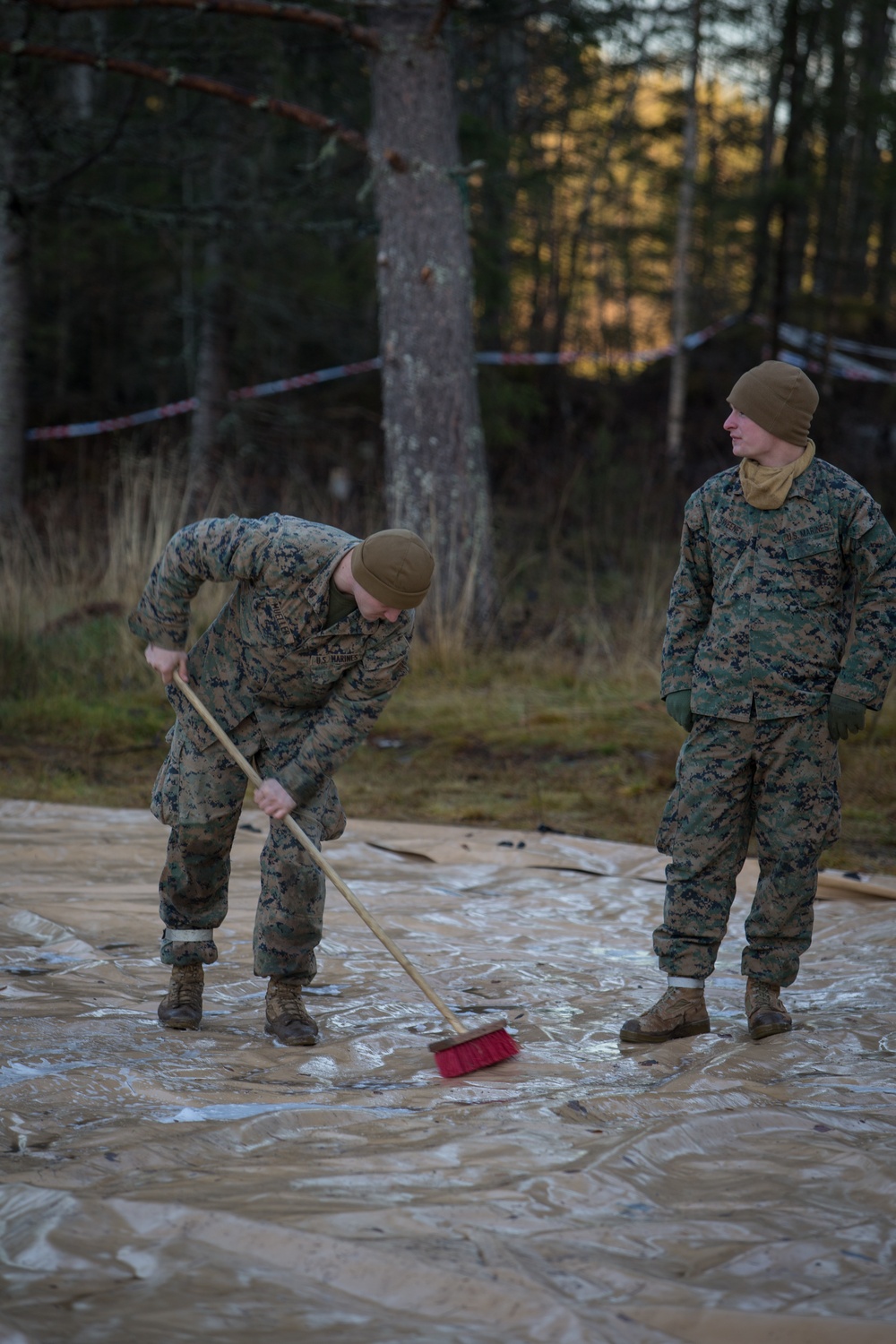 8th ESB Marines Wash Equipment Prior to Storage