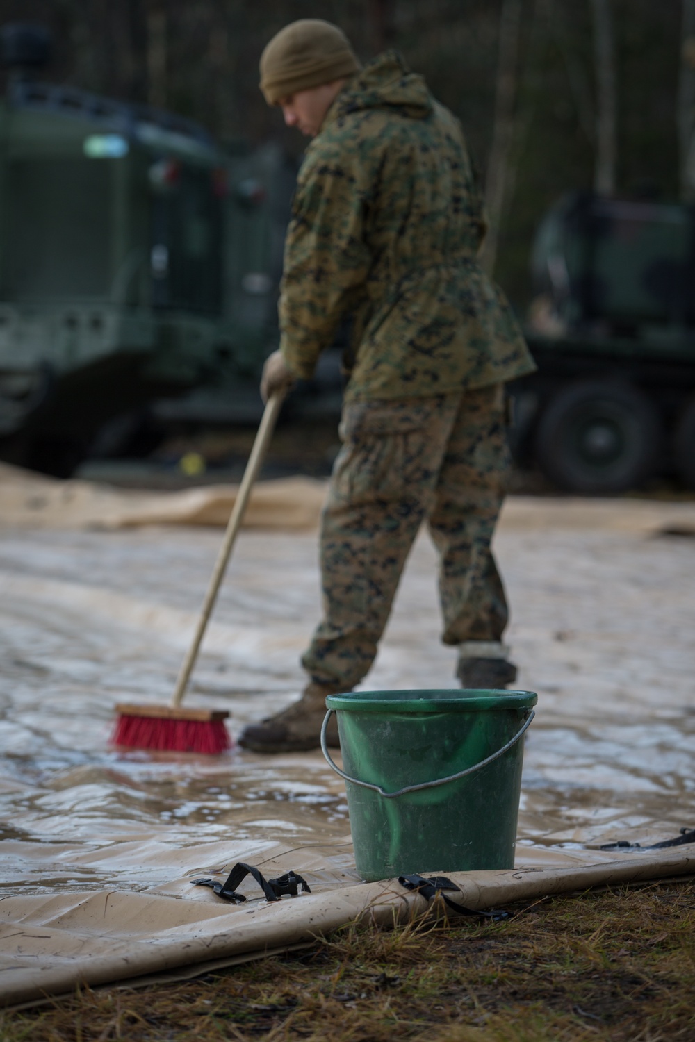 8th ESB Marines Wash Equipment Prior to Storage