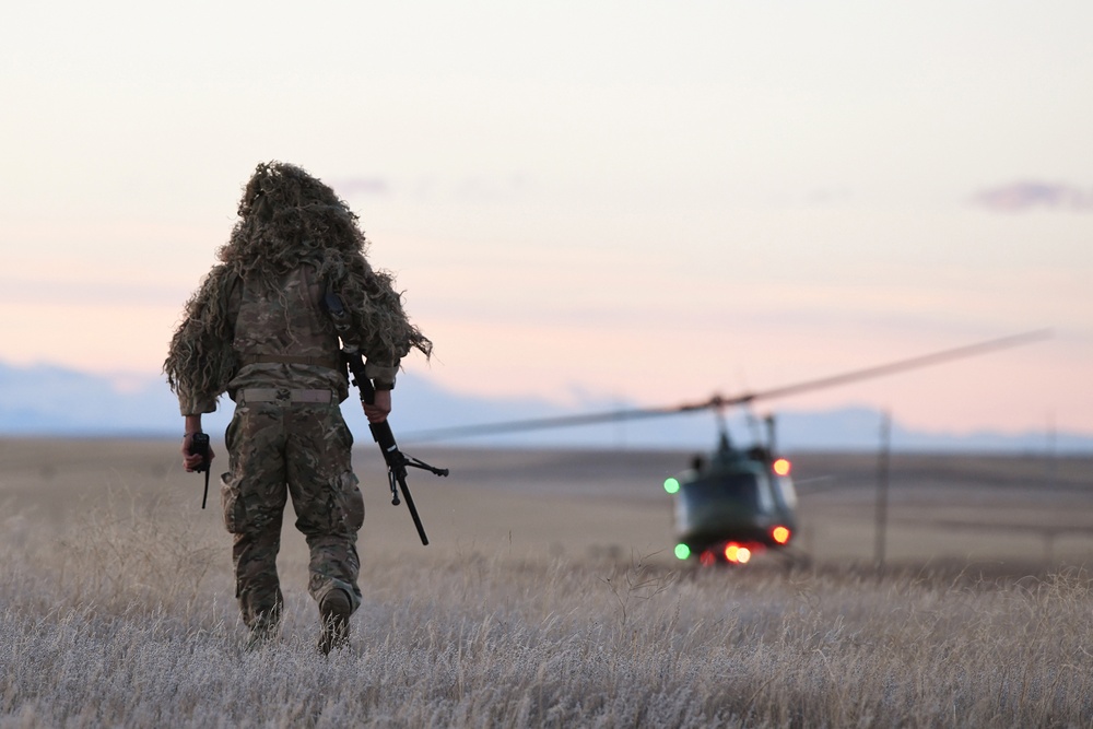 A nuclear advanced designated marksman from the 341st Security Support Squadron Tactical Response Force assists in a launch facility recapture exercise from a distance in support of Global Thunder 19, Oct. 30, 2018, at Malmstrom Air Force Base, Mont.