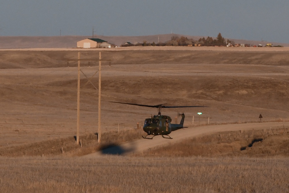 Members of the 40th Helicopter Squadron support members of the 341st Security Forces Group during a launch facility recapture exercise in support of Global Thunder 19, Oct. 30, 2018, at Malmstrom Air Force Base, Mont.