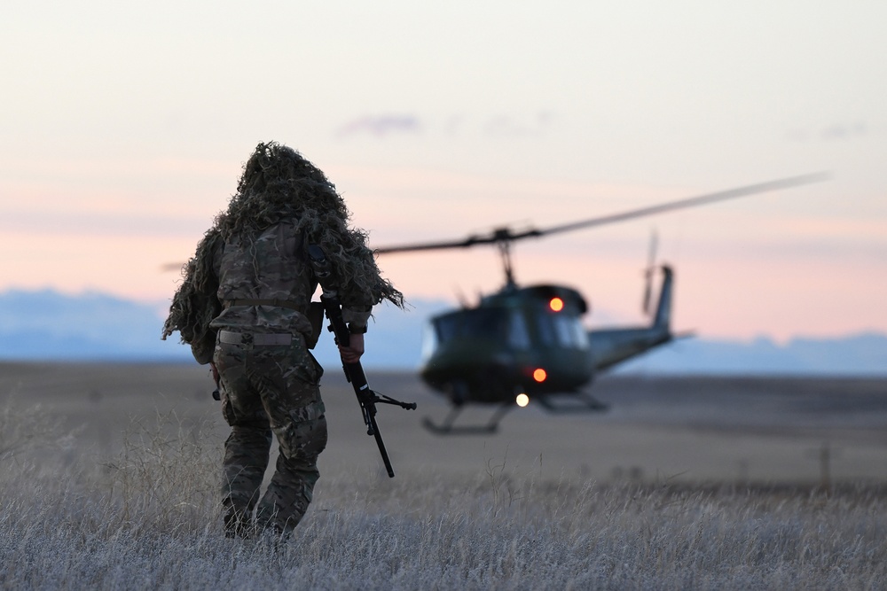 A nuclear advanced designated marksman from the 341st Security Support Squadron Tactical Response Force assists in a launch facility recapture exercise from a distance in support of Global Thunder 19, Oct. 30, 2018