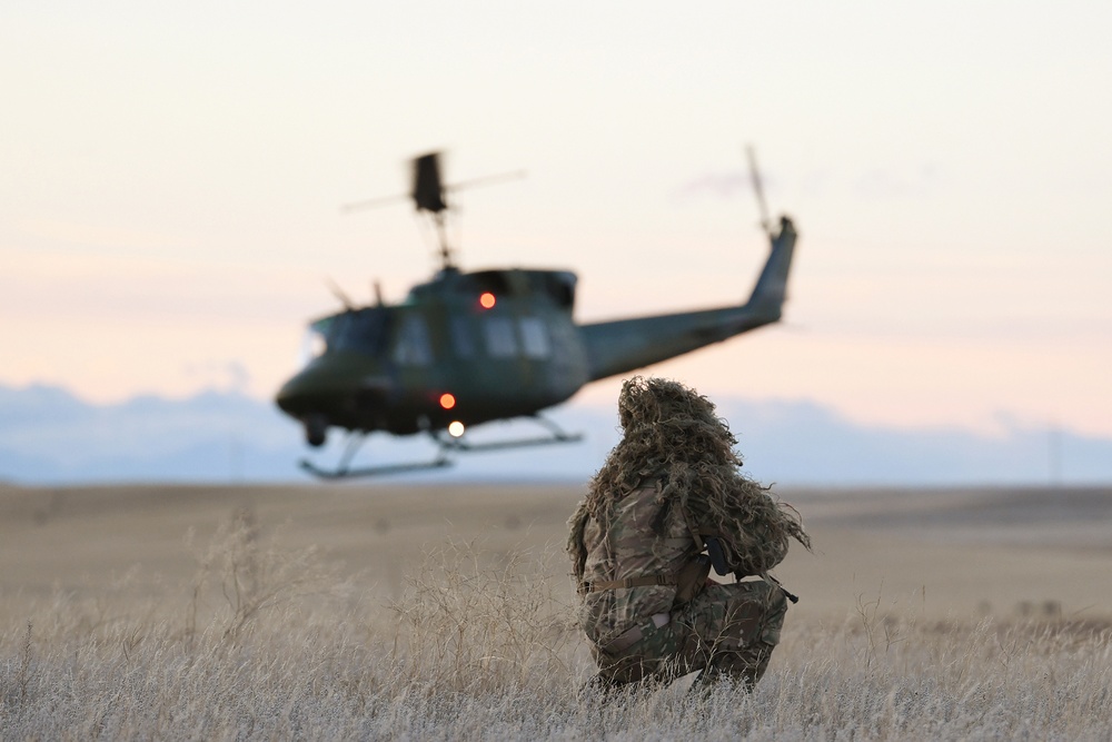 A nuclear advanced designated marksman from the 341st Security Support Squadron Tactical Response Force assists in a launch facility recapture exercise from a distance in support of Global Thunder 19, Oct. 30, 2018