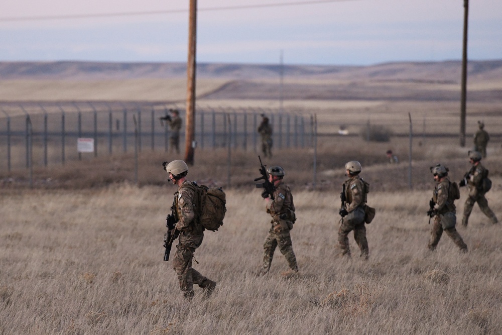 Members of the 341st Security Forces Group practice a launch facility recapture during Global Thunder 19, Oct. 30, 2018, at Malmstrom Air Force Base, Mont.