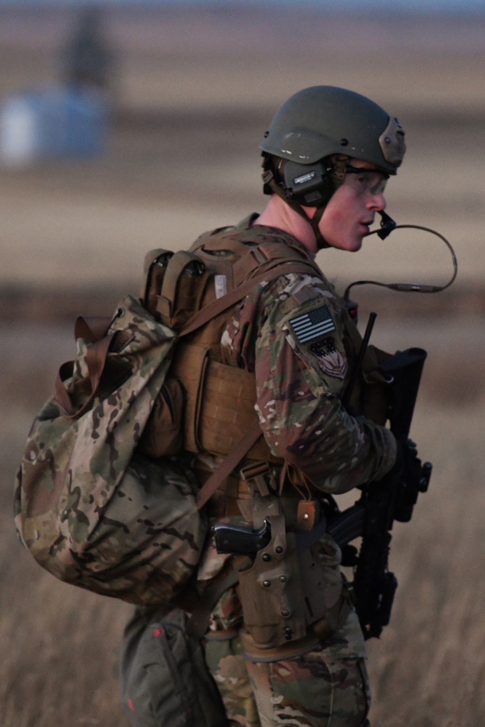 A member of the 341st Security Forces Group participates in a launch facility recapture during Global Thunder 19, Oct. 30, 2018, at Malmstrom Air Force Base, Mont.