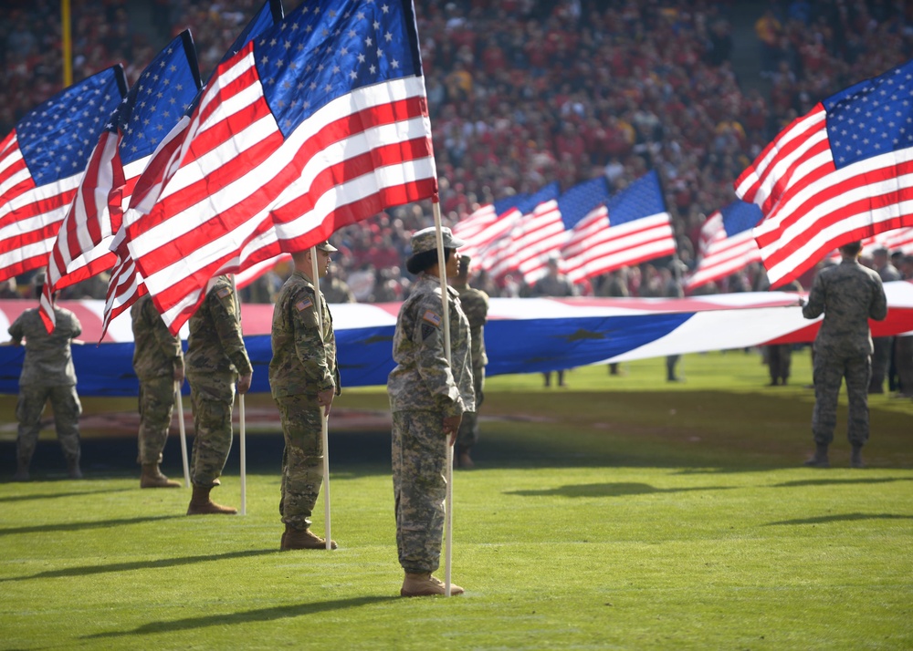 Flag-holding Ceremony at Kansas City Chiefs Salute to Service Game