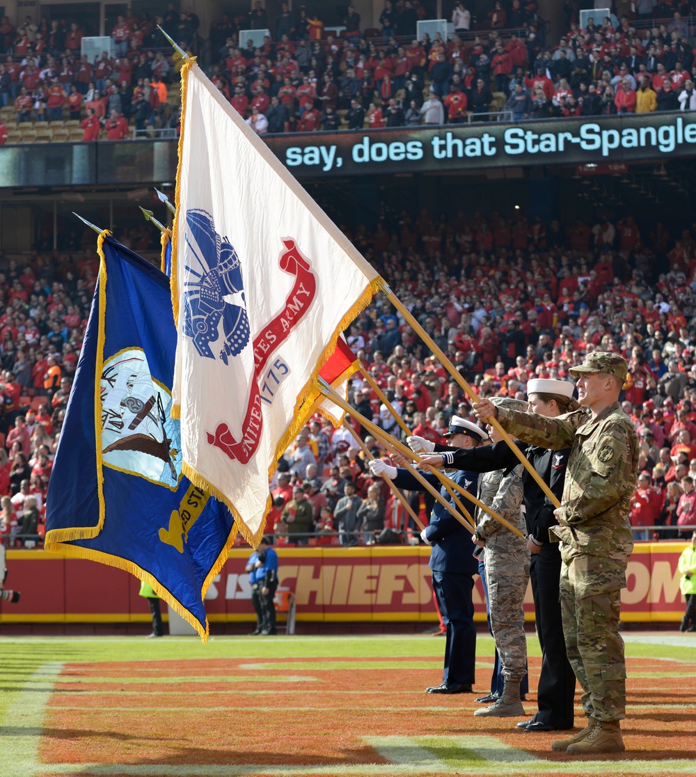 Flag-holding Ceremony at Kansas City Chiefs Salute to Service Game